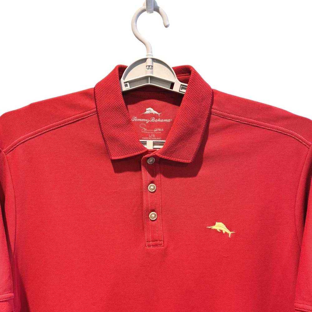 Tommy Bahama Polo Shirt Red Tropical Supima Cotton Blend Mens Large FLAW
